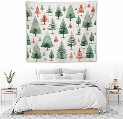 Tapastry's Wall Hanging Vintage Christmas Tree Watercolor Tapestry Xmas Rustic Winter Holiday Tapestries for Bedroom Aesthetic Wall Hanging Decor Home Decoration for Bedroom Living Room Dorm 50"x60"