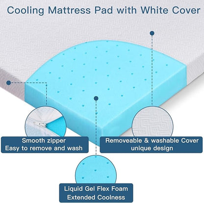 Airensky 2 Inch Memory Foam Mattress Topper, Cooling Gel Infused High Density Cal King (72"x84") Topper with Removable Washable Cover, Bed Topper for Pressure Relief Back Pain, CertiPUR-US Certified