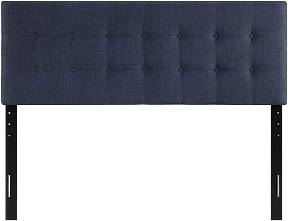 Modway Emily Tufted Button Linen Fabric Upholstered Full Headboard in Navy