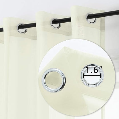 DUALIFE 54 Inches Long Cream Beige Sheer Grommet Curtains for Nursery Small Windows Short Drapes 2 Panels Set Light Filtering Semi Sheer Farmhouse Style Curtains 52 X 54 Inch Long Ivory