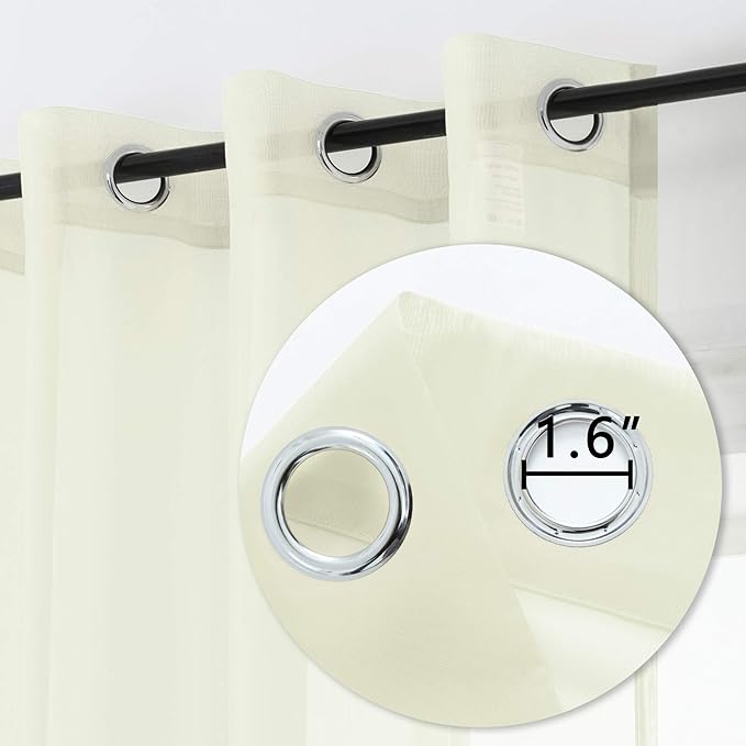 DUALIFE Cream Beige Sheer Curtains 120 Inches Extra Length for Living Room Decor 2 Panels Set Light Filtering Semi Sheer Farmhouse Style Curtains 52X120 Inch Long 10 FT Ivory