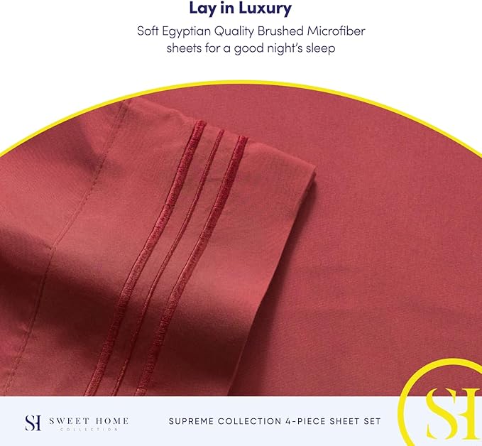 California King Sheet Sets - Breathable Luxury Sheets with Full Elastic & Secure Corner Straps Built In - 1800 Supreme Collection Deep Pocket Bedding Set, Sheet Set, California King, Burgundy