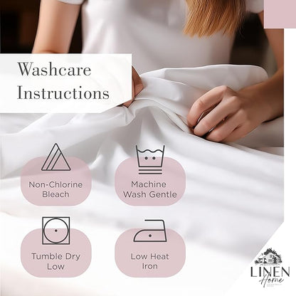 Linen Home 100% Cotton Printed Percale Sheets King Size, Deep Pocket, 4 Pieces Set - 1 Flat, 1 Deep Pocket Fitted Sheet and 2 Pillowcases, Crisp Cool and Strong Bed Linen, Mauve Botanical Floral