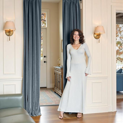 Lazzzy Velvet Blackout Curtains Thermal Insulated Room Window Drapes Super Soft Luxury Curtains for Living Room Bedroom Rod Pocket 2 Panels, Dark Slate, 62" W x 90" L
