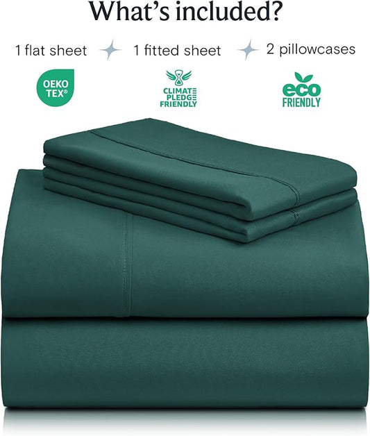 LuxClub 4 PC Full Sheet Set, Breathable Luxury Bed Sheets, Deep Pockets Wrinkle Free Cooling Bed Sheets Machine Washable Hotel Bedding Silky Soft - Emerald Full