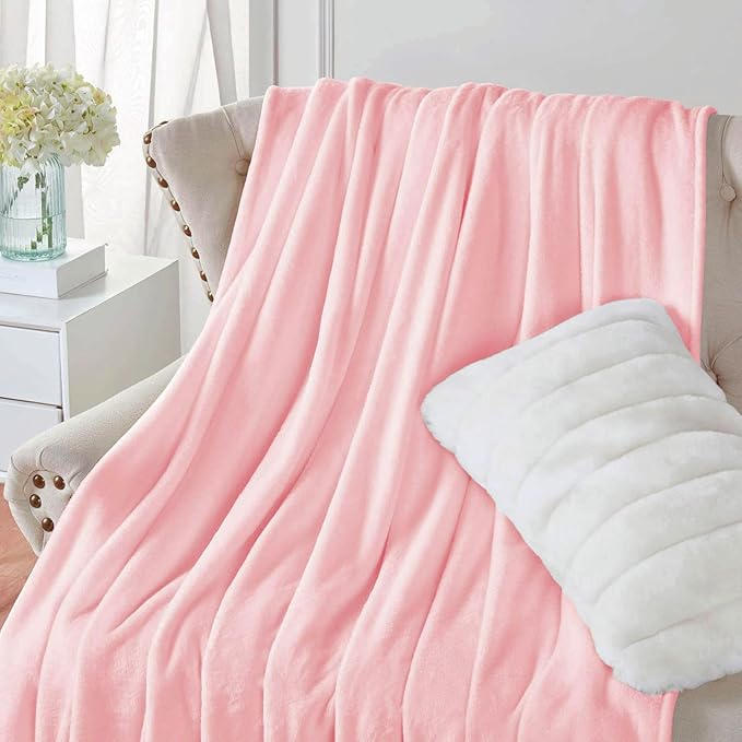 Walensee Fleece Blanket Plush Throw Fuzzy Lightweight (Throw Size 50x60 Pink) Super Soft Microfiber Flannel Blankets for Couch, Bed, Sofa Ultra Luxurious Warm and Cozy for All Seasons