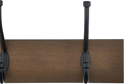 Amazon Basics Rectangular Farmhouse Wall-Mounted Coat Rack with Storage Hooks, 5 Hooks, Barnwood