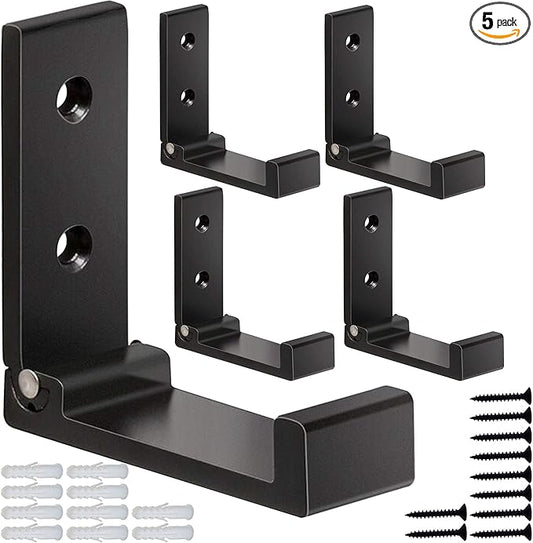 ZEYU Folding Coat Hooks, 5Pcs Wall Hooks for Hanging Coat Towel Hooks Hardware Heavy Duty Aluminum Alloy Headphone Holder No Rust Wall Mounted with Screws for Bags Fitness Equipment