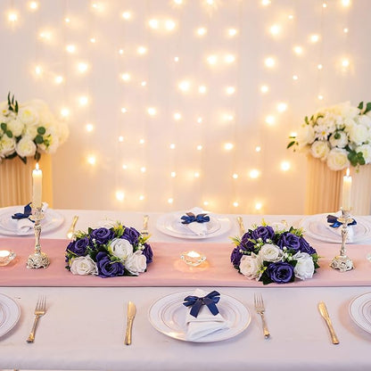 BLOSMON Navy Blue Flowers for Centerpieces: 10 Pcs Artificial Roses Flower Balls for Wedding Table - Fake Silk Kissing Bouquet Floral Arrangement for Home Party Event Decoration