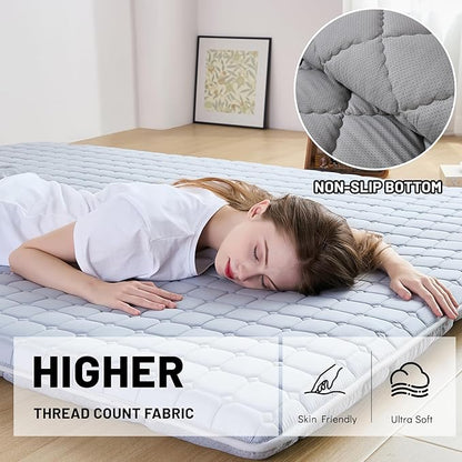 Japanese Floor Mattress Queen, Anti-Slip Japanese Futon Foldable Tatami Mat for Guests, Grey