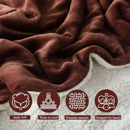 NANPIPER Fleece Throw Blanket Reversible Sherpa Flannel Blanket Super Soft Fuzzy Plush Microfiber (90"x90" Brown) Queen