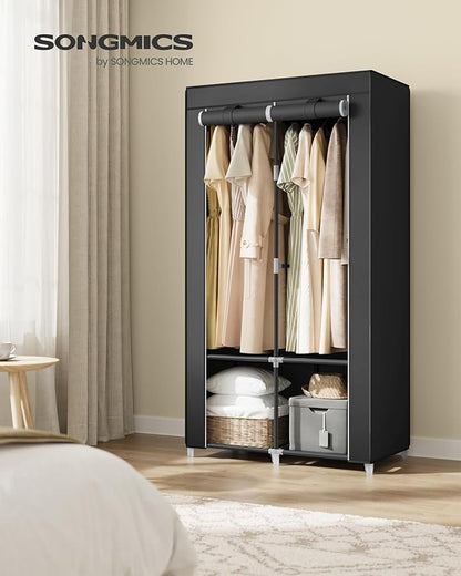 SONGMICS Portable Closet, Wardrobe Closet Organizer with Cover, 2 Hanging Rods and Shelves, 4 Side Pockets, 33.9 x 17.7 x 65.7 Inches, Large Capacity for Bedroom, Living Room, Ink Black URYG091B01