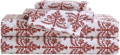 Eddie Bauer - Flannel Sheets King Size, Anti-Pilling & Wrinkle Resistant Cotton, Touchably Soft for All-Season Comfort - Bed Sheets with Matching Pillowcases & Fitted Sheet (Jolly Trees Red)