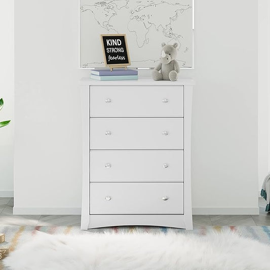 Storkcraft Crescent 4 Drawer Chest (White) – GREENGUARD Gold Certified, Dresser For Nursery, 4 Drawer Dresser, Kids Dresser, Nursery Dresser Drawer Organizer, Chest of Drawers