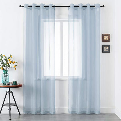 DUALIFE Dusty Blue Curtains 108 Inches Extra Length for Living Room Decor 2 Panels Set Grommet Window Look Semi Transparent Sheer Curtains for Bedroom 108 Inch Long 9 FT Stone Blue