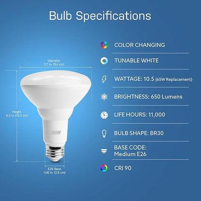 Feit Electric BR30 Smart LED Light Bulbs, 65W Equivalent, Dimmable, Color Changing, Tunable White, 650 Lumens, 2.4GHz Wi-Fi, Alexa/Google Home Enabled Track Lighting, BR30/RGBW/CA/AG/RP/6, 6 Pack