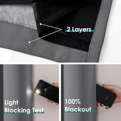 ChrisDowa 100% Blackout Curtains 84 inch Long for Bedroom with Black Liner, 2 Thick Layers Total Blackout Thermal Insulated Grommet Window Curtains 2 Panels Set (Grey, 38 x 84 Inch)