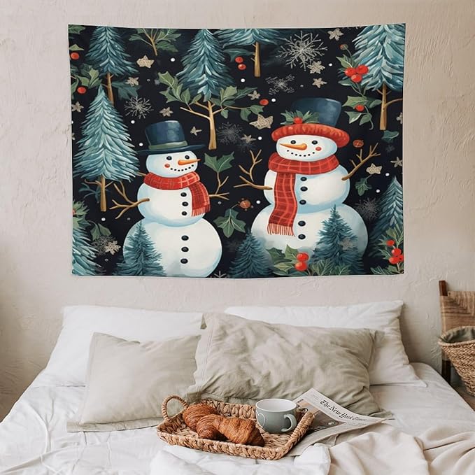 MaSiledy Wall Tapestry Snowman Couple Tapestry Vintage Christmas Cute Snowman Aesthetic Bedroom Tapestries Home Decoration for Bedroom Living Room Dorm 30"x40" Xmas Wall Hanging Polyester Tapestries