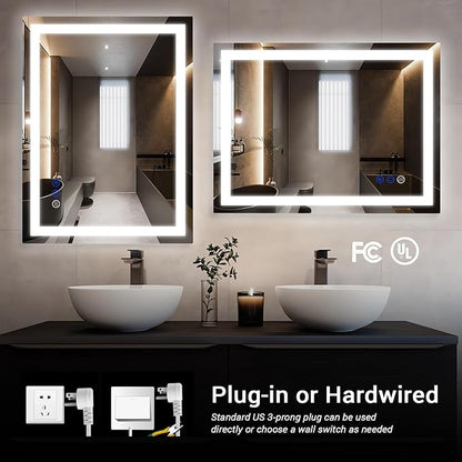 32x24 LED Bathroom Mirror with Lights LED Mirror for Bathroom Smart Vanity Makeup Mirror,Anti-Fog,Stepless Dimmable with Adjustable Color,Touch Switch,Memory Function,Shatterproof Design