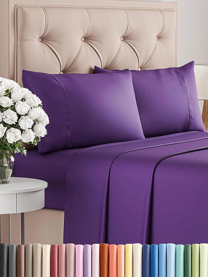 Twin XL 4 Piece Sheet Set - Comfy Breathable & Cooling - Ultra-Soft Hotel Luxury Bedding Set with 8-16 Inch Deep Pockets - 1 Flat & 1 Fitted Sheet & 2 Pillowcases - Wrinkle Free & Easy Care - Purple
