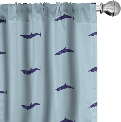 Ambesonne Shark Curtains, Ocean Life Pattern in Blue Shades Wildlife Under The Sea Saltwater Fauna, Window Treatments 2 Panel Set for Living Room Bedroom, Pair of - 28" x 63", Blue Navy