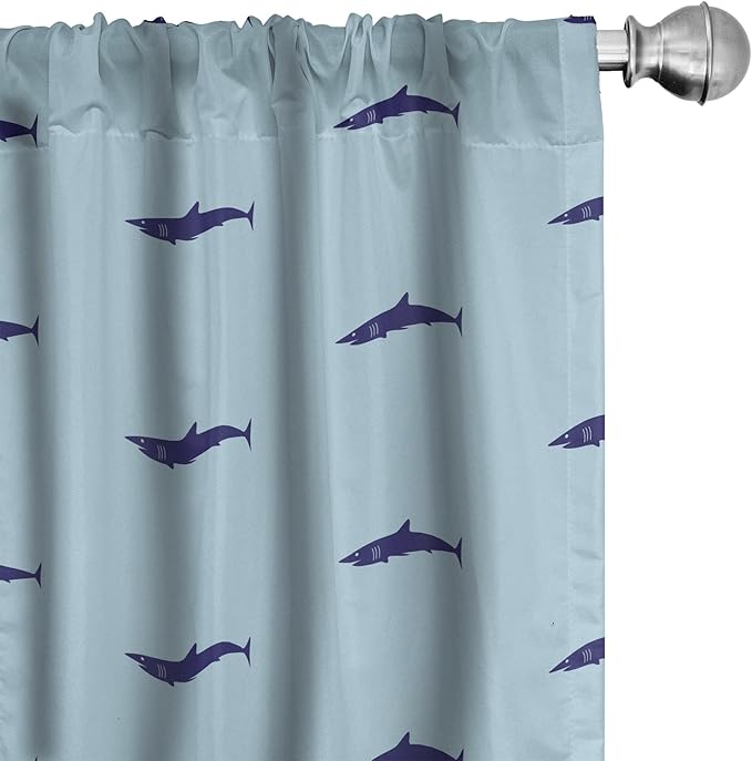 Ambesonne Shark Curtains, Ocean Life Pattern in Blue Shades Wildlife Under The Sea Saltwater Fauna, Window Treatments 2 Panel Set for Living Room Bedroom, Pair of - 28" x 95", Blue Navy