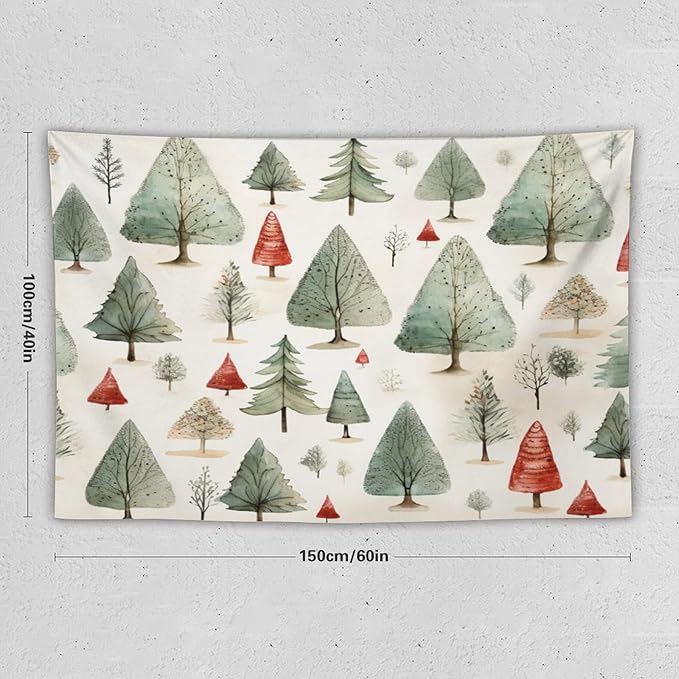 MaSiledy Tapestry Wall Hanging Vintage Christmas Tree Watercolor Tapestry Rustic Style Nature Forest Bedroom Tapestries Wall Hanging Decor Home Decoration for Bedroom Living Room Dorm 40"x60"
