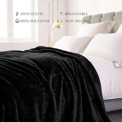Exclusivo Mezcla Plush Fuzzy Fleece Bed Blanket King Size, Super Soft, Fluffy and Warm Blankets, Suitable for All Seasons (Black, 90x104 Inches)