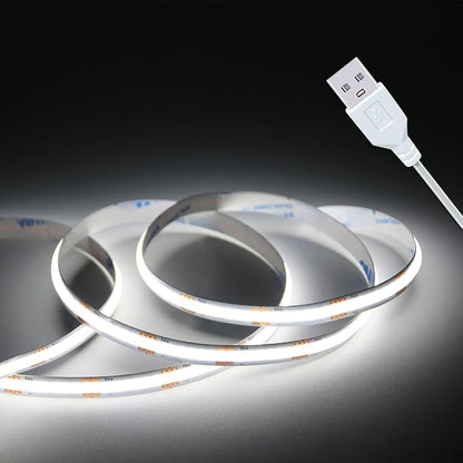 Led Strip Lights, 5V USB LED Lighting COB Short LED Strip Light White Flexible Not Dimmable led Light for Display Cabinet, Living Room,DIY Home COB Lighting Decor tv Lights (3.28FT 6500K)
