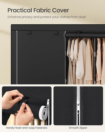 SONGMICS Portable Closet, Wardrobe Closet Organizer with Cover, 5 Hanging Rods and Shelves, 4 Side Pockets, 17.7 x 83 x 65.7 Inches, Large Capacity for Bedroom, Living Room, Ink Black URYG095B01