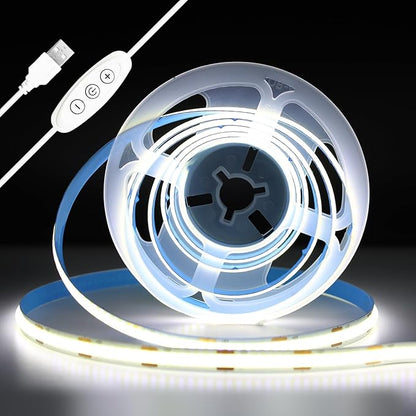 iNextStation USB COB LED Strip Light, 6.6ft 2M 5V 640LEDs 6000K Cold White USB LED Strips Dimmable CRI 93+ Flexible LED Tape Lights for TV Backlight, Under Cabinet, Mirror, Wardrobe, Home Decor