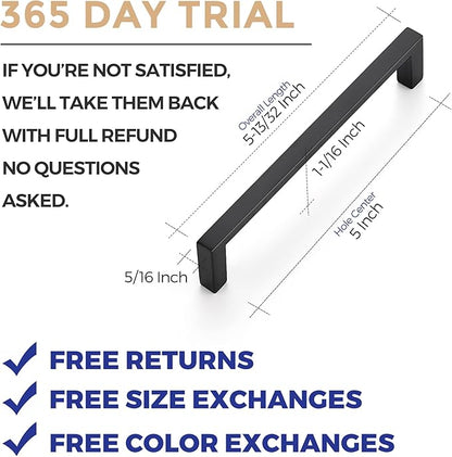 Ravinte 5 Pack Matte Black Cabinet Pulls, 5 Inch (128mm) Hole Center Slim Kitchen Handles, Square Drawer Pulls for Cabinets & Cupboards, Hardware