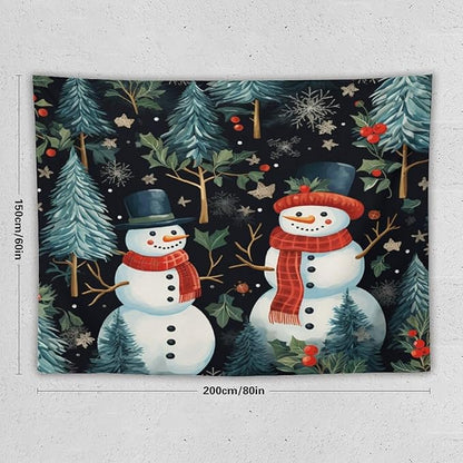 MaSiledy Tapestry Snowman Couple Vintage Aesthetic Tapestry Wall Hanging Winter Snowman Tapestries Wall Art for Home Decor Landscape 60"x80" Holiday Scene Banner for Winter Christmas Party