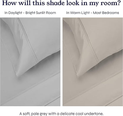 Split King Sheets for Adjustable Bed, Natural 100% Cotton Sheets, 400 Thread Count Sateen, Deep Pockets with All Around Elastic for a Snug Fit, Cool & Durable Bedding Set - Light Grey