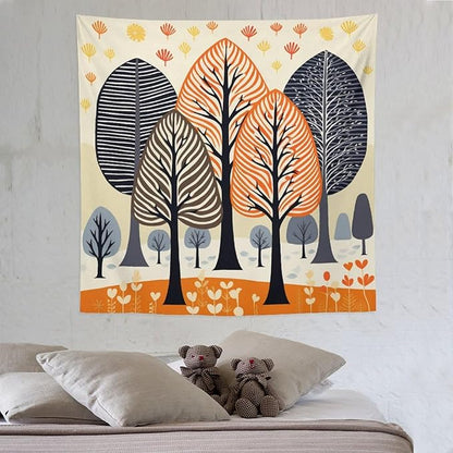 Tapestry As Wall Art Shabby Chic Trees Tapestry Rustic Autumn Tapestry Vintage Aesthetic Tapestries Wall Hanging for Bedroom Living Room Dorm Decor 60"x60" Tapestries Winter Snowflake Decorative