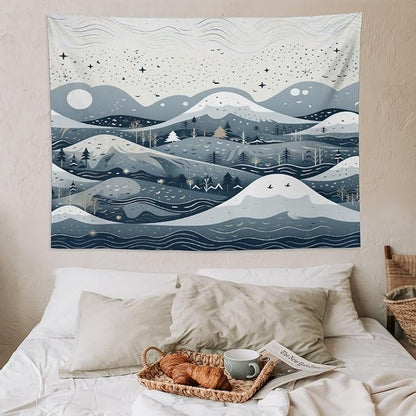 MaSiledy Snow Mountain Scandinavian Winter Tapestries Vintage Christmas Tapestries for Bedroom Aesthetic Landscape Tapestry Wall Art for Home Decor 60"x80" Xmas Wall Hanging Polyester Tapestries