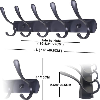 SKOLOO Coat Rack Wall Mount - Modern, Metal Wall Coat Rack with 5 Hooks, Sturdy Wall Hook Rack Rail for Hanging Coat, Jacket, Clothes, Hat, Matte Black