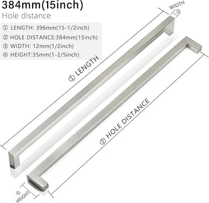 Cabinet Pulls Brushed Nickel Cabinet Handles Square Drawer Pulls, 50 Pack 15 Inch Stainless Steel Kitchen Door Cupboard Cabinet Handles, Cabinet Hardware Drawer Handles, 384mm Hole Centers