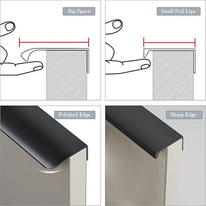 JOOJA 5 Pack Modern Style Finger Edge Pull Furniture Drawer Handles Hidden Cabinet Kitchen Drawer Handles Knobs, Black 120(96) mm