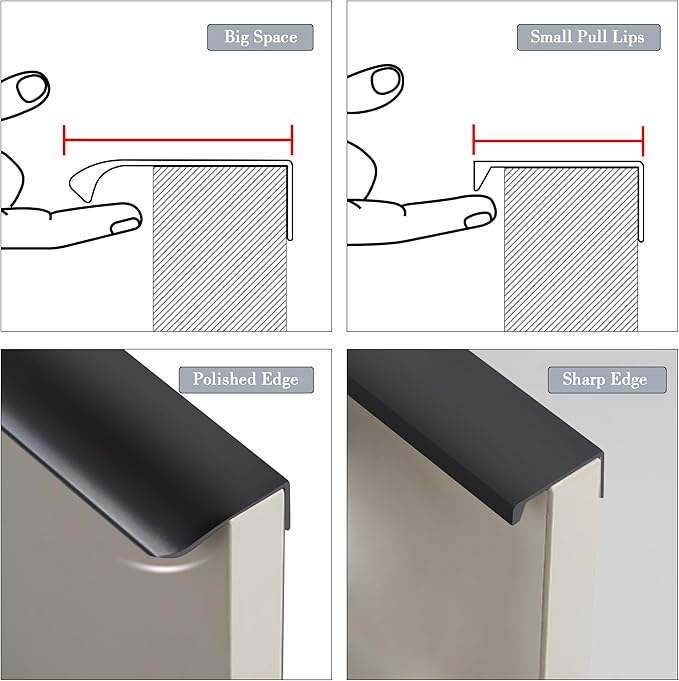 JOOJA 20 Pack Modern Style Finger Edge Pull Furniture Drawer Handles Hidden Cabinet Kitchen Drawer Handles Knobs, Black 120(96) mm