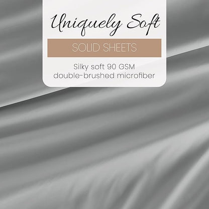 Linen Market Double-Brushed Microfiber Full Sheet Set 4 Piece – Oeko-TEX Certified Ultra Soft & Wrinkle-Free - 16" Deep Pocket Sheets - Easy Care Full Size - Light Gray