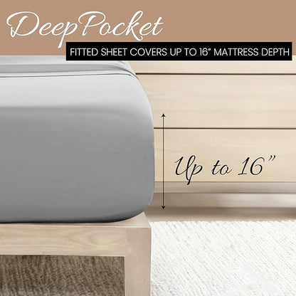 Linen Market Double-Brushed Microfiber California King Sheet Set 4 Piece – Oeko-TEX Certified Ultra Soft & Wrinkle-Free - 16" Deep Pocket Sheets Easy Care Cal-King Size - Light Gray