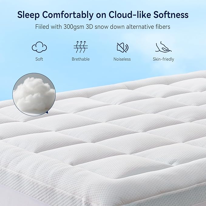 ELEMUSE King Size Dual Layer 3 Inch Memory Foam Mattress Topper, 1 Inch Plush Feel Pillow Top Mattress Topper Cover and 2 Inch Cooling High Density Memory Foam Bed Pad for Back Pain Relief