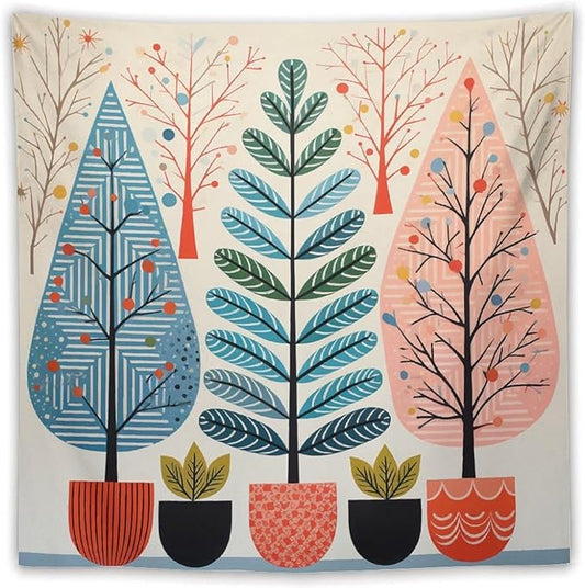 MaSiledy Shabby Chic Trees Tapestries Nature Themed Autumn Wall Art Tapestry for Bedroom Aesthetic Landscape Tapestry Bedroom Wall Decor Living Room 60"x60" Xmas Wall Hanging Polyester Tapestries