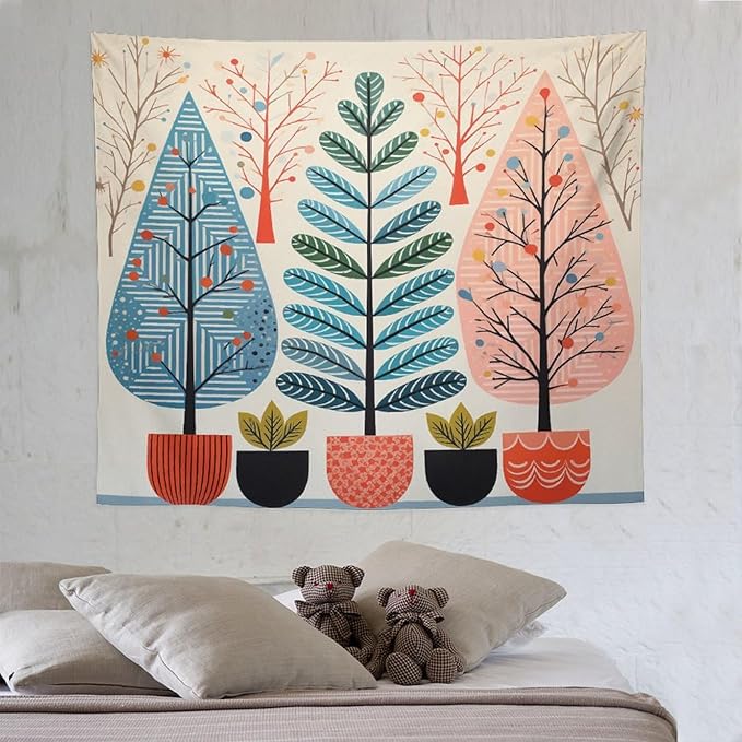 MaSiledy Wall Tapestry Shabby Chic Trees Tapestry Watercolor Rustic Forest Wall Hanging Wall Tapestry Aesthetic Wall Art for Living Room Dorm 50"x60" Holiday Scene Banner for Winter Christmas Party
