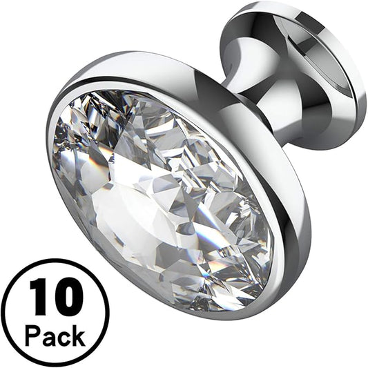 Alzassbg 10 Pack Clear Crystal with Nickel Plated Base Cabinet Knobs, 1-3/8 Inch (35mm) Diameter Cabinet Hardware Round Crystal Knobs for Drawers AL1011