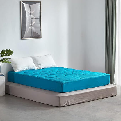 SLEEP ZONE King Size Cooling Mattress Pad, Premium Zoned Quilted Fitted Mattress Topper, Elastic Mattress Protector Cover, Machine Wash Durable, Deep Pocket 8-21 inch, Teal, King
