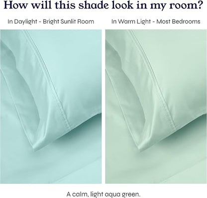 California Design Den Natural 100% Cotton Sheets, Soft Queen Sheet Set, 400 Thread Count Sateen, Deep Pockets with All-Around Elastic for a Snug Fit, Cool & Durable Bedding Set - Seafoam