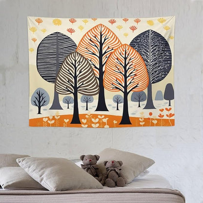 MaSiledy Tapestries Shabby Chic Trees Tapestry Watercolor Rustic Forest Tapestry for Bedroom Aesthetic Wall Hanging for Dorm Living Room 30"x40" Holiday Scene Banner for Winter Christmas Party
