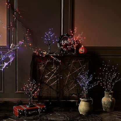Hairui Lighted Halloween Garland with 48L Orange and Purple Bi-Color LED Lights 8 Functions, Black Glittered Garland Lights Battery Operated 6FT for Indoor Outdoor Halloween Party Decoration